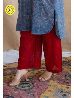 The Indian Ethnic Co. - Maroon Straight Slub Cotton Plain Palazzo
