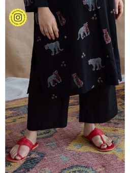 The Indian Ethnic Co. - Black Straight Slub Cotton Palazzo