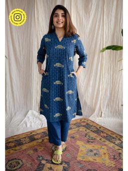 The Indian Ethnic Co. - Blue Straight Ajrakh Cotton Printed Kurta