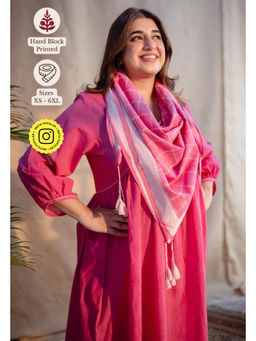 The Indian Ethnic Co. - Pink Dabu Mul Cotton Printed Checks Scarf