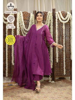 The Indian Ethnic Co. - Purple Gota Silk Slip Anarkali Kurta With Pant And Dupatta (Set of 4)