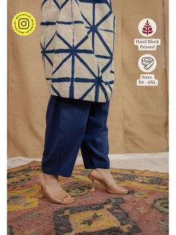 The Indian Ethnic Co. - Blue Solid Cotton Afghan Palazzo