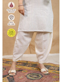 The Indian Ethnic Co. - Off-White Solid Cotton Afghan Palazzo