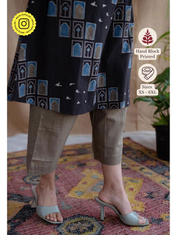 The Indian Ethnic Co. - Mud Brown Straight Solid Slub Cotton Pant