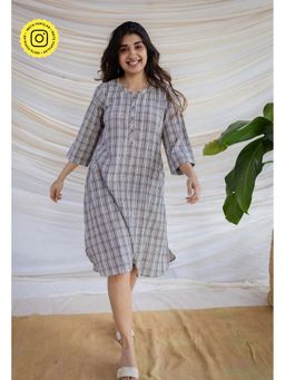 The Indian Ethnic Co. - Multi Straight Handwoven Kala Cotton Dress With Mandarin Neck
