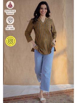 The Indian Ethnic Co. - Multi-Color Straight Ajrakh Hand Block Printed Cotton Short Tunic