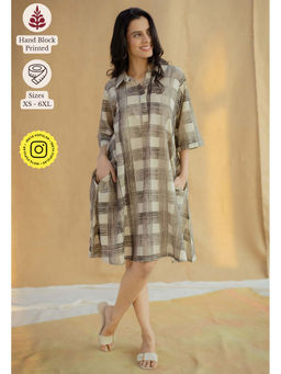 The Indian Ethnic Co. - Multi-Color Loose Bagru Printed Cotton Dress