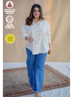 The Indian Ethnic Co. - Cream Handwoven Kala Cotton Loose Shirt