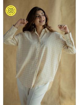 The Indian Ethnic Co. - Cream Anti-Fit Printed Slub Cotton Shirt