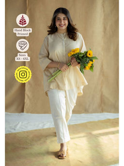 The Indian Ethnic Co. - Cream A-Line Solid Slub Cotton Short Tunic