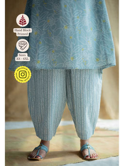 The Indian Ethnic Co. - Sky Blue Hand Block Printed Slub Cotton Salwar Pant
