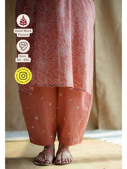 The Indian Ethnic Co. - Coral Hand Block Printed Slub Cotton Afghan Salwar