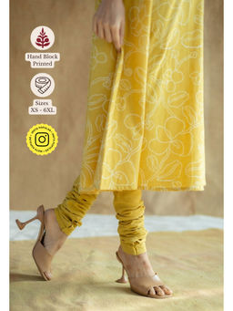 The Indian Ethnic Co. - Mustard Solid Slub Cotton Churidar