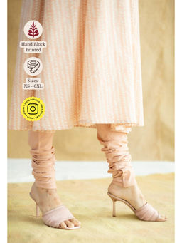 The Indian Ethnic Co. - Peach Solid Slub Cotton Churidar