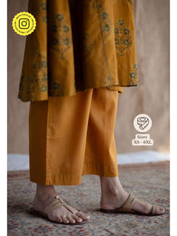 The Indian Ethnic Co. - Mustard Solid Slub Cotton Straight Pant