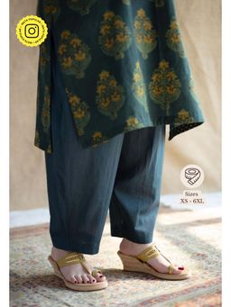 The Indian Ethnic Co. - Teal Solid Slub Cotton Afghan Pant
