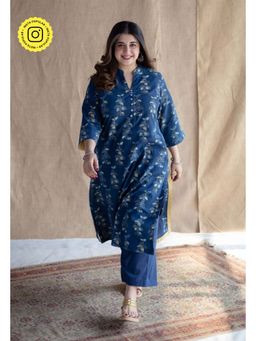 The Indian Ethnic Co. - Indigo Straight Ajrakh Hand block Printed Cotton Kurta
