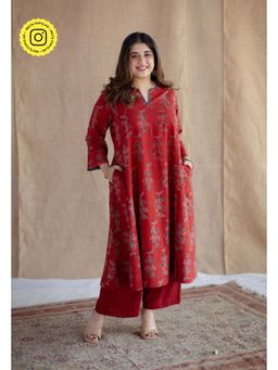 The Indian Ethnic Co. - Red Loose Ajrakh Hand block Printed Cotton Kurta