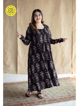 The Indian Ethnic Co. - Black Loose Ajrakh Hand block Printed Cotton Anarkali Kurta