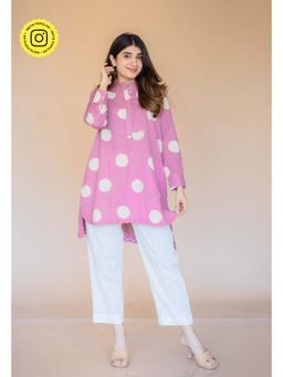 The Indian Ethnic Co. - Pink Printed Slub Cotton A-Line Tunic