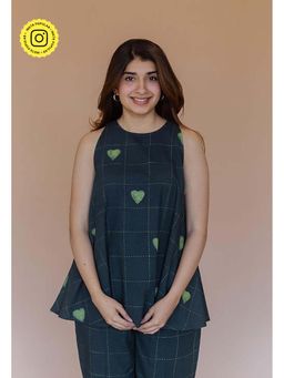 The Indian Ethnic Co. - Parveen Green Dabu Cotton A Line Short Top