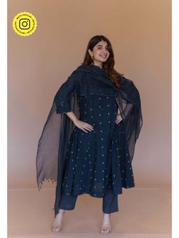 The Indian Ethnic Co. - Black Solid Cotton Kota Doria Dupatta