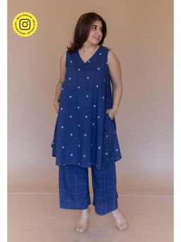 The Indian Ethnic Co. - Arvika Blue Dabu Cotton A Line Co-Ord Set