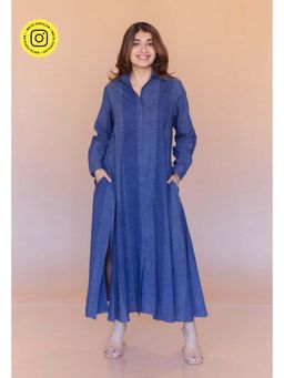 The Indian Ethnic Co. - Trusha Blue Dabu Cotton A Line Dress