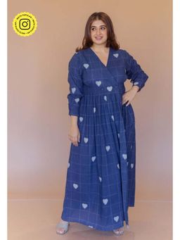 The Indian Ethnic Co. - Kimaya Blue Dabu Cotton A Line Dress