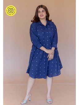 The Indian Ethnic Co. - Ridah Blue Dabu Cotton Anti-Fit Dress