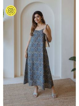 The Indian Ethnic Co. - Viaana Black Ajrakh Cotton A Line Dress