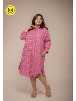 The Indian Ethnic Co. - Ridah Pink Hand Block Print Cotton Anti-Fit Dress