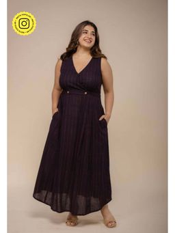 The Indian Ethnic Co. - Libha Black Dabu Slub Cotton A Line Dress