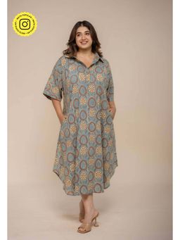 The Indian Ethnic Co. - Risha Blue Ajrakh Cotton Anti-Fit Dress