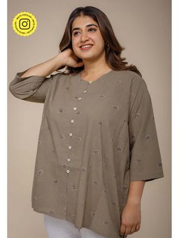The Indian Ethnic Co. - Charvi Grey Ajrakh Cotton Straight Short Top