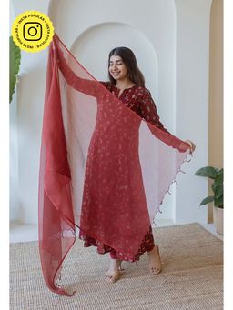 The Indian Ethnic Co. - Red Solid Kota Doria Cotton Dupatta