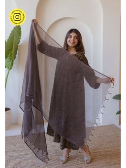 The Indian Ethnic Co. - Grey Solid Kota Doria Cotton Dupatta