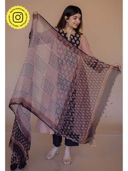 The Indian Ethnic Co. - Black Bagru Kota Doria Cotton Dupatta