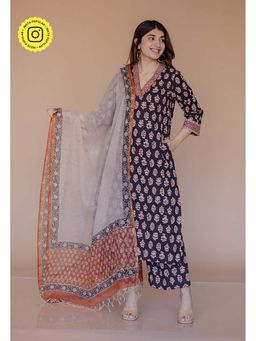 The Indian Ethnic Co. - Off White Bagru Kota Doria Cotton Dupatta