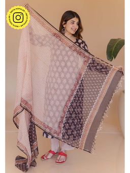 The Indian Ethnic Co. - Beige Bagru Kota Doria Cotton Dupatta