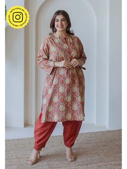 The Indian Ethnic Co. - Aarna Red Ajrakh Cotton Straight Kurta