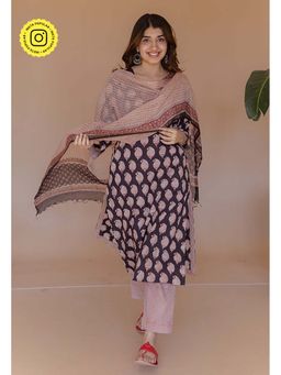 The Indian Ethnic Co. - Aarushi Black Bagru Cotton Straight Kurta