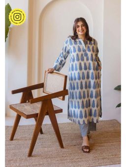 The Indian Ethnic Co. - Azha Blue Ajrakh Cotton Straight Kurta
