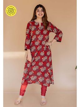 The Indian Ethnic Co. - Dipika Red Ajrakh Cotton Straight Kurta