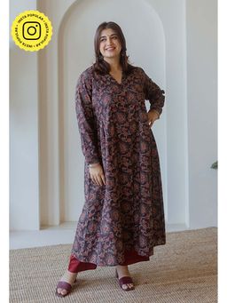 The Indian Ethnic Co. - Kajal Brown Ajrakh Cotton Kali Kurta