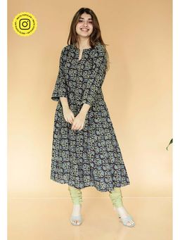 The Indian Ethnic Co. - Malika Black Ajrakh Cotton Kali Kurta