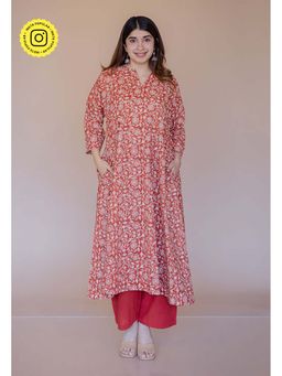 The Indian Ethnic Co. - Nyra Red Bagru Cotton Jhabba Kali Kurta