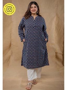 The Indian Ethnic Co. - Riddhi Blue Ajrakh Cotton Straight Kurta