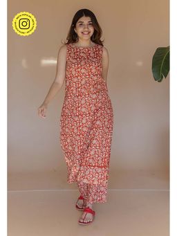 The Indian Ethnic Co. - Selena Red Bagru Cotton Straight Kurta