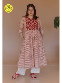 The Indian Ethnic Co. - Shikha Red Bagru Cotton A Line Kurta